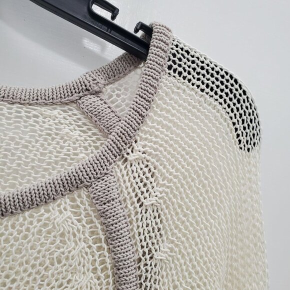 Nordstrom | Trouve Women's Cream Taupe Mesh Open Knit 3/4‎ Sleeve Sweater Size S - Picture 2 of 5